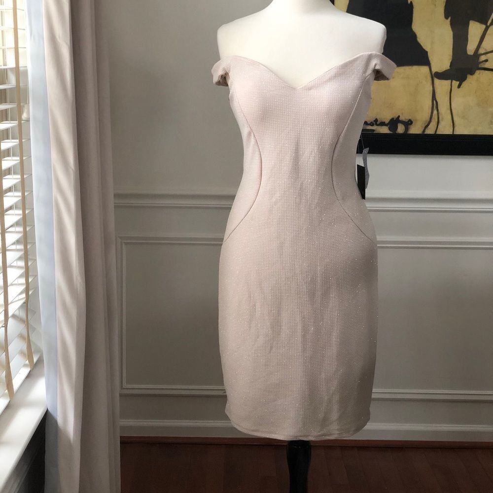 Marina Off-the-Shoulder Glitter Bodycon Dress NWT 10 - Picture 2 of 10